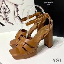 Saint Laurent Tribute PlatformSandals In Smooth Leather Brown