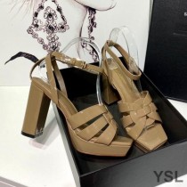 Saint Laurent Tribute Platform Sandals In Patent Leather Khaki