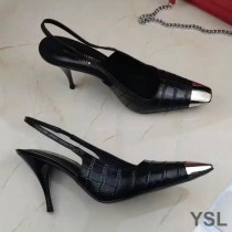 Saint Laurent Vesper Slingback Pumps In Alligator Leather Black