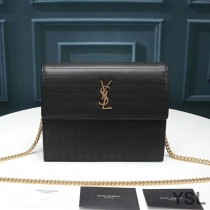 Saint Laurent Victoire Chain Bag In Crinkled Leather Black/Gold