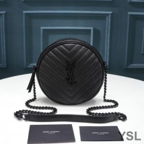 Saint Laurent Vinyle Round Camera Bag In Grained Matelasse Leather Black