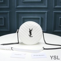 Saint Laurent Vinyle Round Camera Bag In Grained Matelasse Leather White