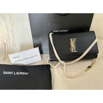 Saint Laurent Medium Kate Chain Bag In Grained Leather Black/Gold