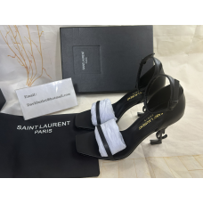 Saint Laurent Opyum Sandals In Smooth Leather with Black Heel Black