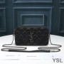 Saint Laurent Becky Double-Zip Pouch In Diamond-Quilted Lambskin Black/Silver