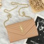 Saint Laurent Monogram Chain Wallet In Grained Matelasse Leather Apricot/Gold