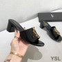 Saint Laurent Monogram Heeled Slides In Patent Leather Black